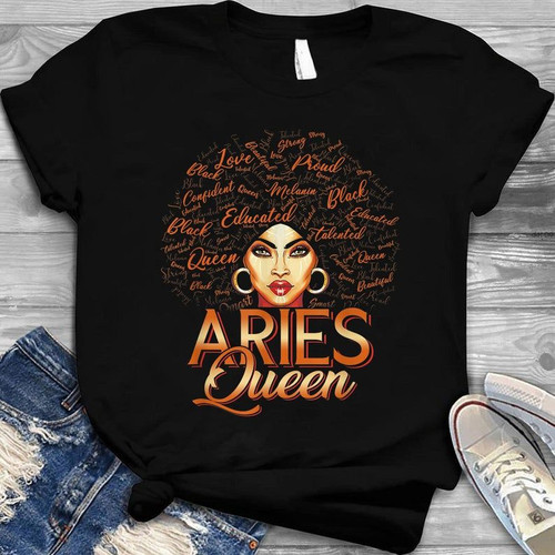 Aries Shirt, Aries Zodiac Sign, Birthday Shirt, Gift For Her, Aries Black Queen Unisex T-Shirt - spreadstores