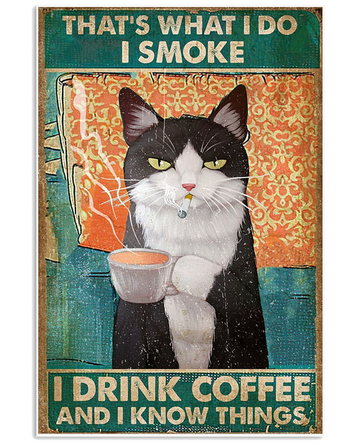 Cat And Coffee Canvas I Smoke I Know Things Canvas, Gift For Cat Lovers, Funny Cat Gifts - spreadstores