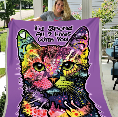 Cat Blanket, Birthday Gifts Idea For Cat Lover, I'd Spend All 9 Lives With You Fleece Blanket - spreadstores