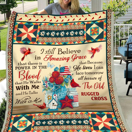 Cardinal Red I Still Believe In Amazing Grace, The Old Rugged Cross Fleece Blanket, Perfect Gifts For Cardinal Lover - spreadstores