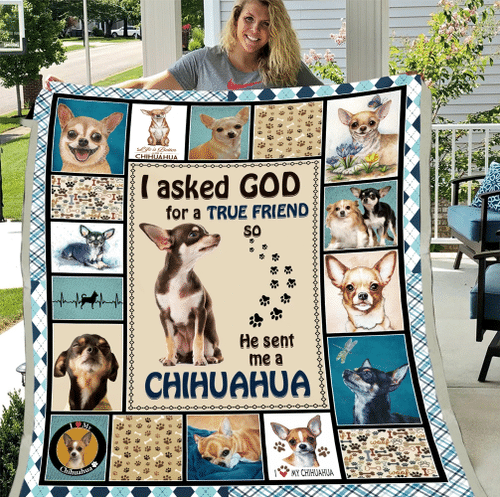 Chihuahua Dog Blanket God Sent Me A Chihuahua Quilt Blanket, Gift For Dog Lovers, Love Chihuahua Fleece Blanket - spreadstores