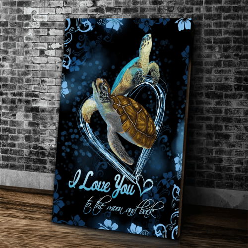 Couple Turtle Wall Art Canvas, I Love You To The Moon And Back Canvas, Gift Ideas For Valentines's Day - spreadstores
