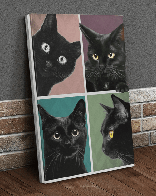 Black Cat Face Gallery Wall Art, Gift Ideas For Cat Lovers Canvas, Black Cat Canvas - spreadstores