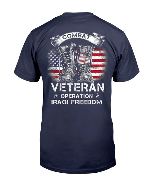 Combat Veteran Iraqi Freedom Military American Flag Gift T-Shirt - spreadstores