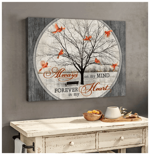 Cardinal Bird Canvas Wall Art - Cardinal Always On My Mind Forever In My Heart Canvas Wall Art Decor - spreadstores