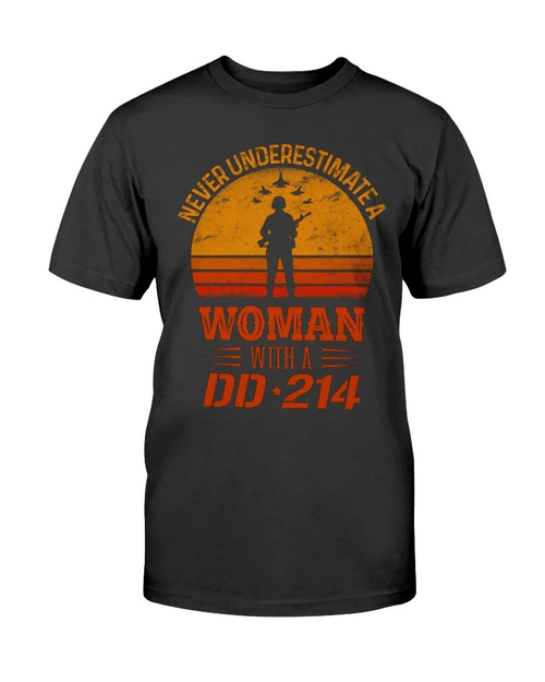 Female Veteran Never Underestimate A Woman With A DD-214 T-Shirt - Spreadstores