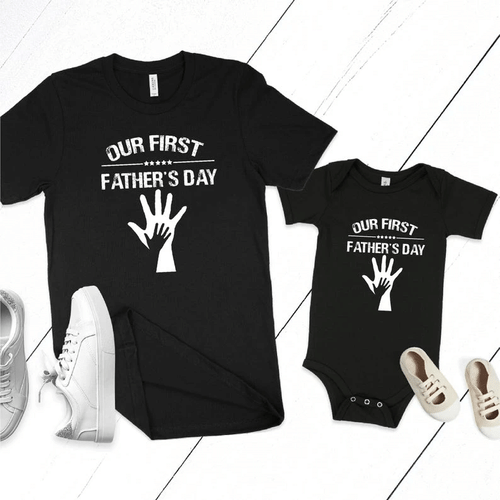Funny Baby Onesies, Our First Father's Day Shirt, Father Baby Matching Shirts, Father's Day Gift Baby Onesie - Spreadstores