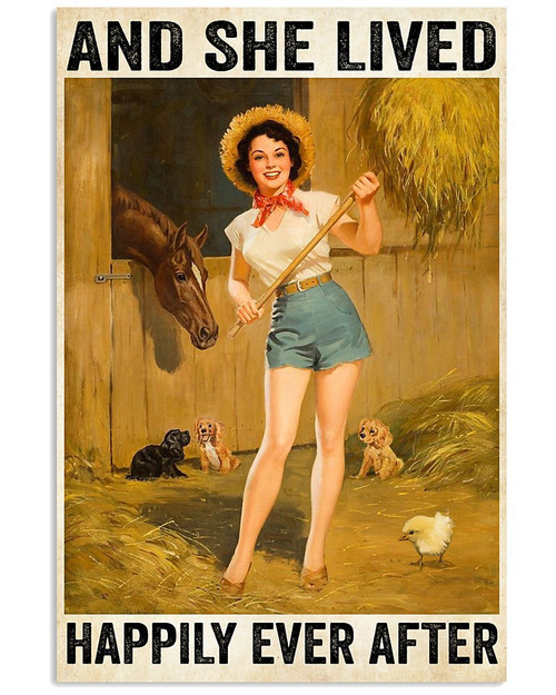 Farming Girl And Horse And Dog, She Lived Happily Ever After Matte Canvas - Spreadstores