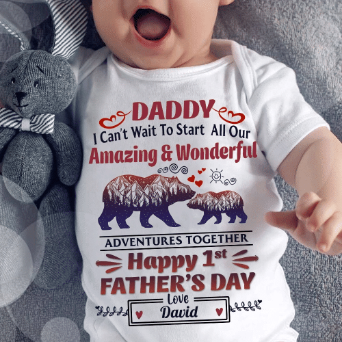 Funny Baby Onesie, Custom Onesies, Happy 1st Father's Day, Daddy I Can't Wait Baby Onesie - Spreadstores