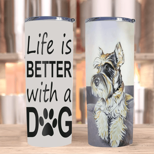 Dog Tumblers, Schnauzer Dog Tumbler, Gifts For Dog Lover, Life Is Better With A Dog Skinny Tumbler - Spreadstores