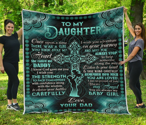 Daughter Blanket, To My Daughter Blanket, Once Upon A Time Love From Dad Christian Cross Quilt Blanket - Spreadstores