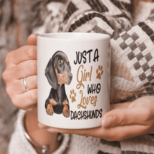 Dog Mugs, Dachshund Dog Mugs, Gifts For Dog Lover, Just A Girl Who Loves Dachshunds Mug - Spreadstores