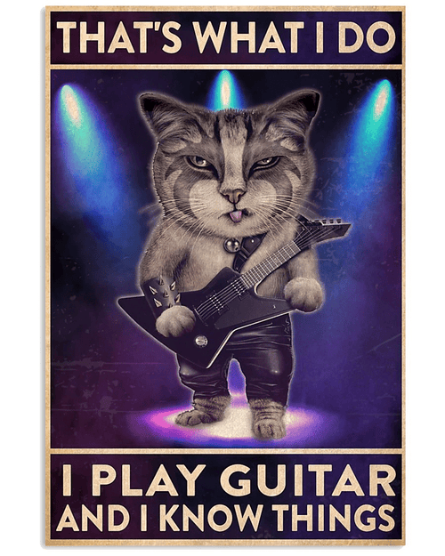 Funny Cat Playing Guitar That's What I Do, I Play Guitar And I Know Things Matte Canvas - Spreadstores