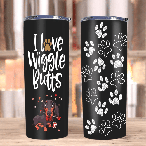 Dog Tumblers, Dachshund Dog Tumblers, Gifts For Dog Lover, I Love Wiggle Butts Skinny Tumblers - Spreadstores