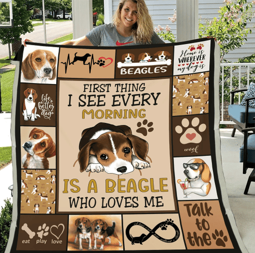 First Thing I See Every Morning Is A Beagle Who Loves Me Fleece Blanket - Spreadstores