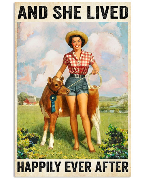 Farming Girl And Cow In The Farm And She Lived Happily Ever After Matte Canvas - Spreadstores