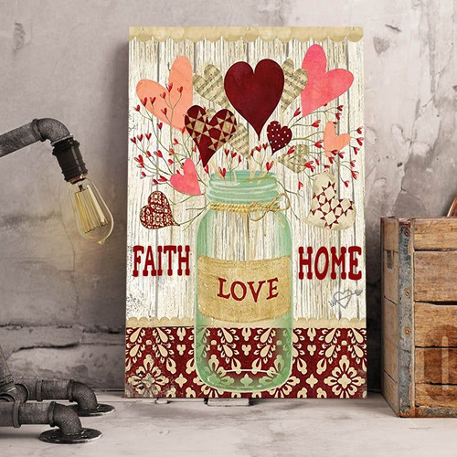 Faith Love Home Wall Art Canvas, Rustic Farmhouse Wall Decor, Wood Wall Art, Family Love Canvas - Spreadstores