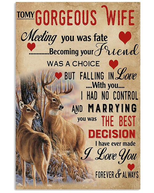 Deer Wife Wall Art Canvas, Valentine Gift, Anniversary Gift, To My Gorgeous Wife Meeting You Was Fate Canvas - Spreadstores