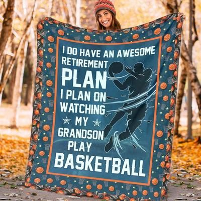 Gift For Grandson, I Plan On Watching My Grandson Play Basketball Fleece Blanket - Spreadstores