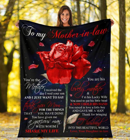 Gift For Mother's Day, To My Mother-in-law Blanket, You Are The Mother I Receives The Day Red Rose Fleece Blanket - Spreadstores