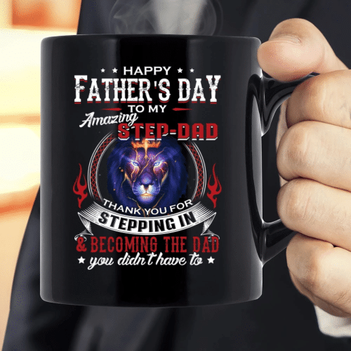 Gift For Dad, Happy Father's Day To My Amazing Step Dad Lion Mug, Daddy Mug - Spreadstores