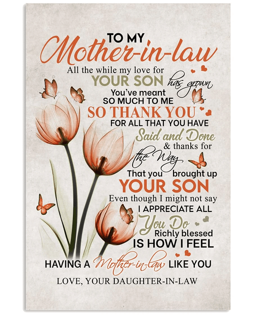 Gift For Mother-in-law, Mother's Day Gift, To My Mother-in-law All The While My Love For Your Son Has Grown Flowers Canvas - Spreadstores