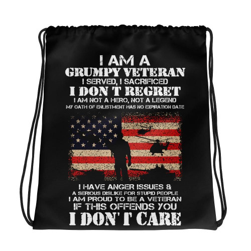 I Am A Grumpy Veteran I Don't Care - Military Veterans Drawstring Bag - Spreadstores