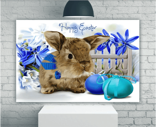 Happy Easter Day, Rabbit Blue Eggs Flowers Canvas, Easter Bunny Canvas, Wall Art Home Decor - Spreadstores