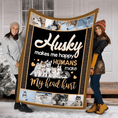 Husky Makes Me Happy Fleece Dog Fleece Blanket, Gift For Dog Lover - Spreadstores