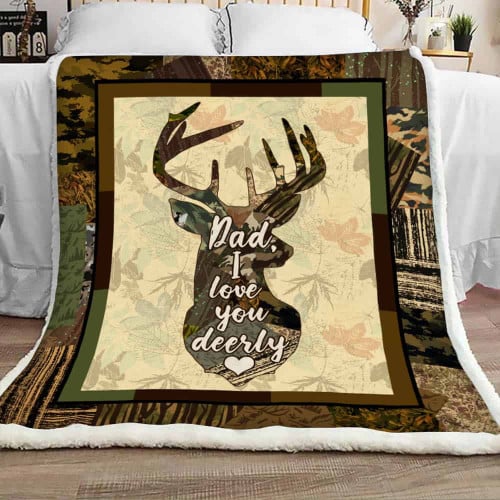 Hunting Dad Blanket, Gift For Dad, Gift For Faher's Day, Dad I Love You Deerly, Deer Hunting Sherpa Blanket - Spreadstores