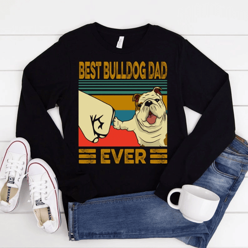 Happy Father's Day To Amazing Daddy, Daddy Long Sleeve Shirt, Best Bulldog Dad Ever Vintage Retro Long Sleeve - Spreadstores