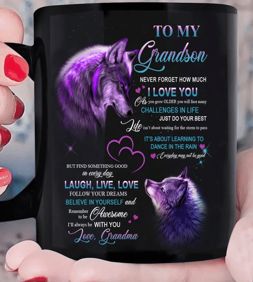 Grandson Mug, Never Forget How Much I Love You, I'll Always Be With You Wolf Mug, Lovely Gift For Grandson - Spreadstores