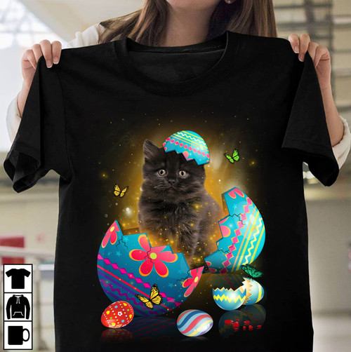 Happy Easter, Black Cat Easter Egg T-Shirt, Gift For Easter Unisex T-Shirt, Gift For Daughter - Spreadstores