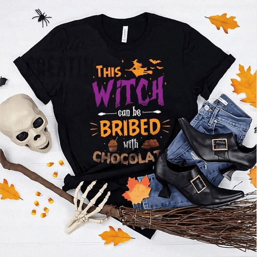 Halloween Shirt, Halloween Gift Idea, This Witch Can Be Bribed With Chocolate T-Shirt KM0609 - Spreadstores