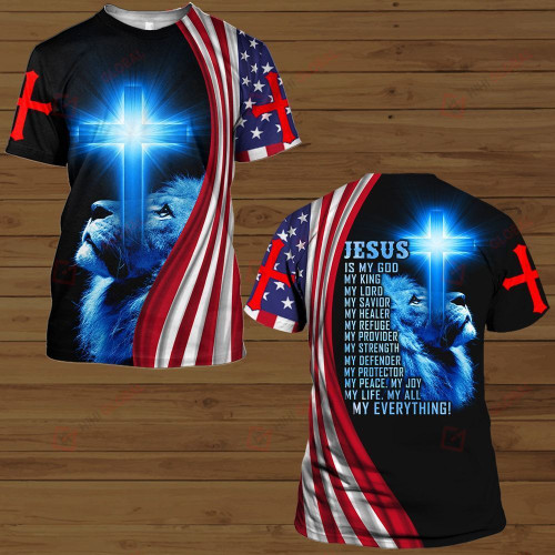 Jesus Shirt, Jesus Christ, Jesus Is My God, My Everything Lion Cross V2 All Over Printed Shirts - Spreadstores