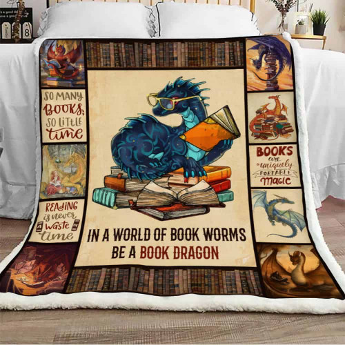 In A World Of Book Worms Be A Book Dragon Book Sherpa Blanket - Spreadstores