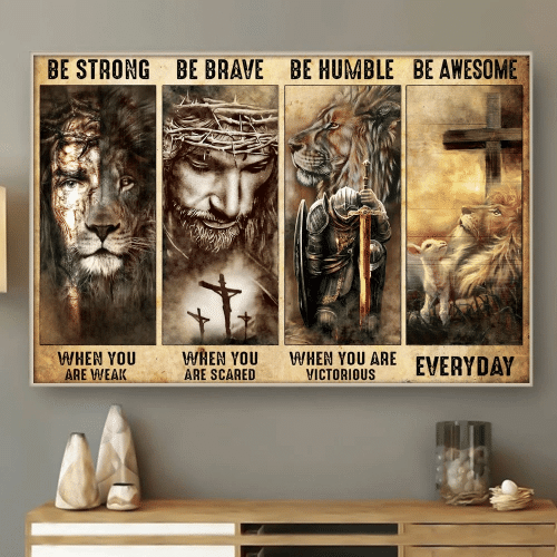 Jesus Christ Canvas, Christian Wall Art, Jesus Is Risen, Be Strong Be Brave Canvas - Spreadstores