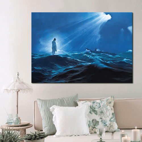 Jesus Walking On The Sea, Jesus Christ Canvas, Christian Wall Art, Christian Canvas, Happy Easter Day - Spreadstores
