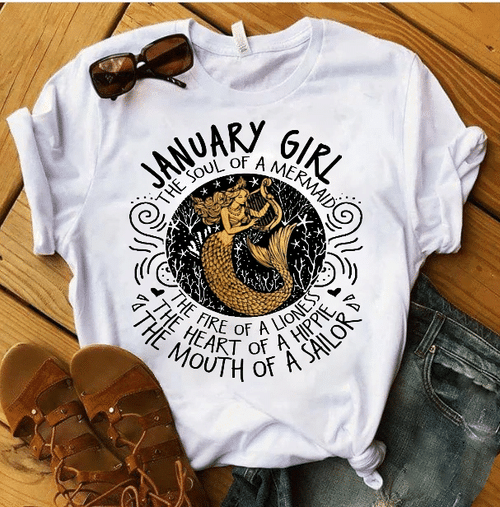 January Girl The Soul Of A Mermaid The Fire Of Lioness T-Shirt - Spreadstores