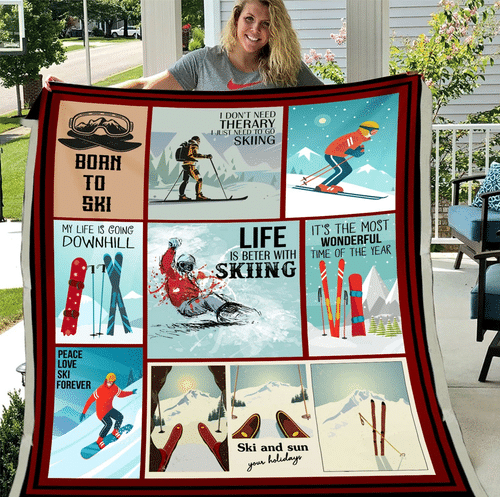 Life Is Better With Skiing Funny Ski Skier Gifts For Skiers Sherpa Blanket - Spreadstores