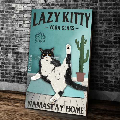 Lazy Kitty Yoga Class, Love Yoga Matte Canvas - Spreadstores