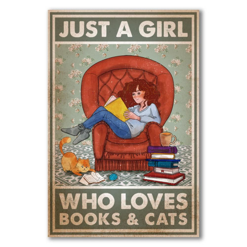 Love Reading Books Wall Art Canvas Just A Girl Who Loves Books & Cats Vintage Canvas - Spreadstores