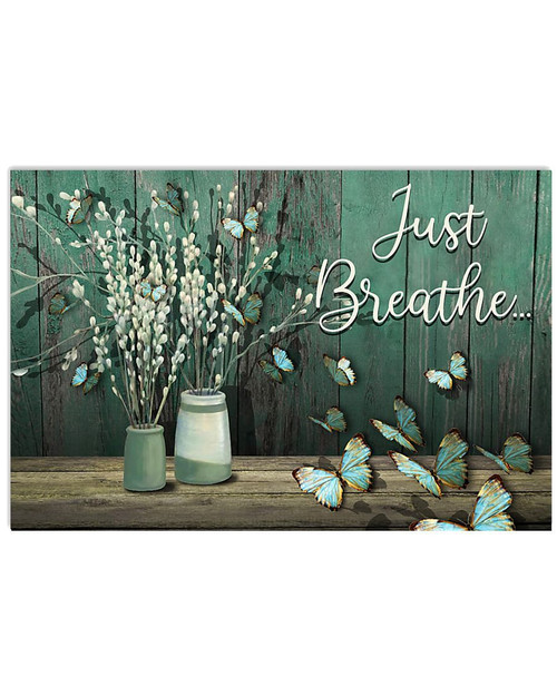Just Breathe Green Butterfly Poster - Spreadstores