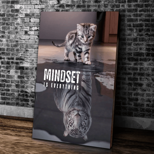 Mindset is Everything Cat and Tiger Canvas Wall Art, Pictures Print Wall Art Inspirational Picture - Spreadstores
