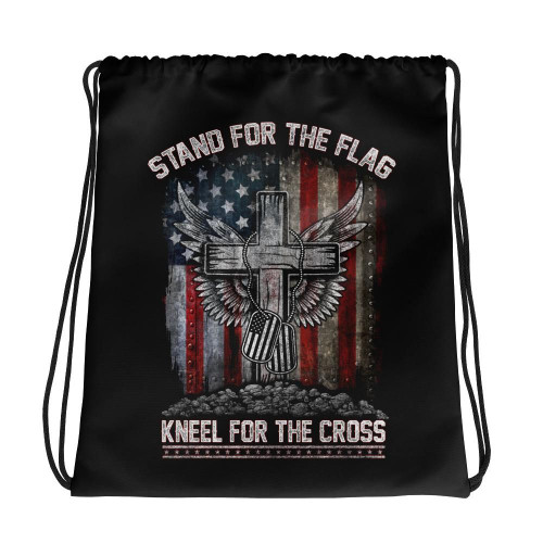 Stand For The Flag Kneel For The Cross Drawstring Bag - Spreadstores