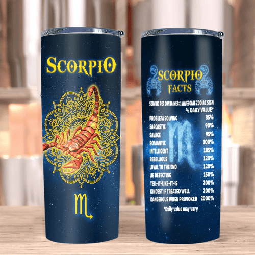Scorpio Tumbler, Birthday Gift Ideas, Scorpio Zodiac Facts Serving Per Container Awesome Zodiac Sign Skinny Tumbler - Spreadstores
