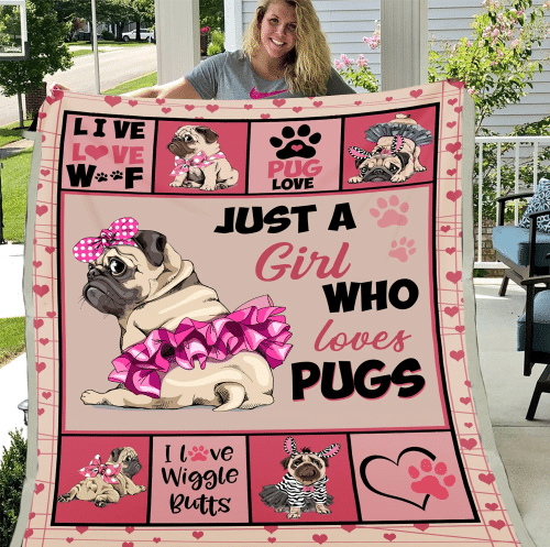 Pug Gifts For Girls Funny Just A Girl Who Loves Pugs Pink Fleece Blanket - Spreadstores