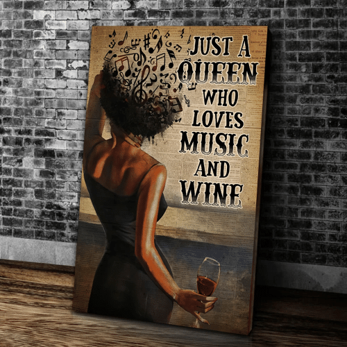 Sexy Afro Queen Love Music & Wine Canvas, Just A Queen Who Loves Music And Wine, Vintage Black Woman Wall Art - Spreadstores