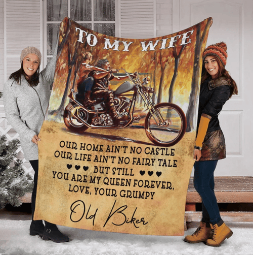 To My Biker Wife Our Home Ain't No Castle, Love Your Grumpy Fleece Blanket - Spreadstores