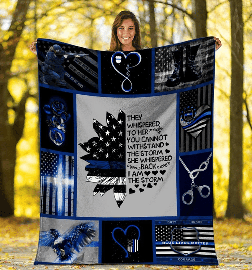 They Whispered To Her You Can Not Withstand, American Flag Blue Line Police Fleece Blanket - Spreadstores